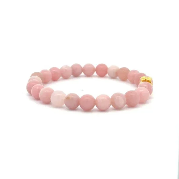18K Gold Money Bag Lucky Charm Bracelet Gemstones Natural Pink Opal 6mm - Picture 4 of 5